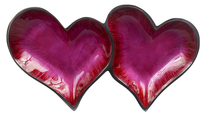 Aluminium Double Pink Heart Dish - Click Image to Close